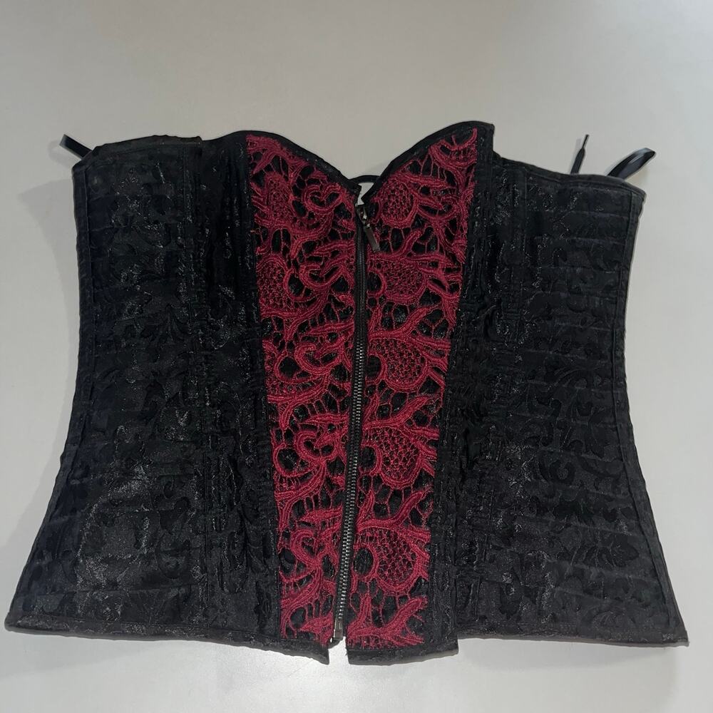 Red & Black Lace Detail Medieval Renaissance Festival Costume Corset Size XL (f)